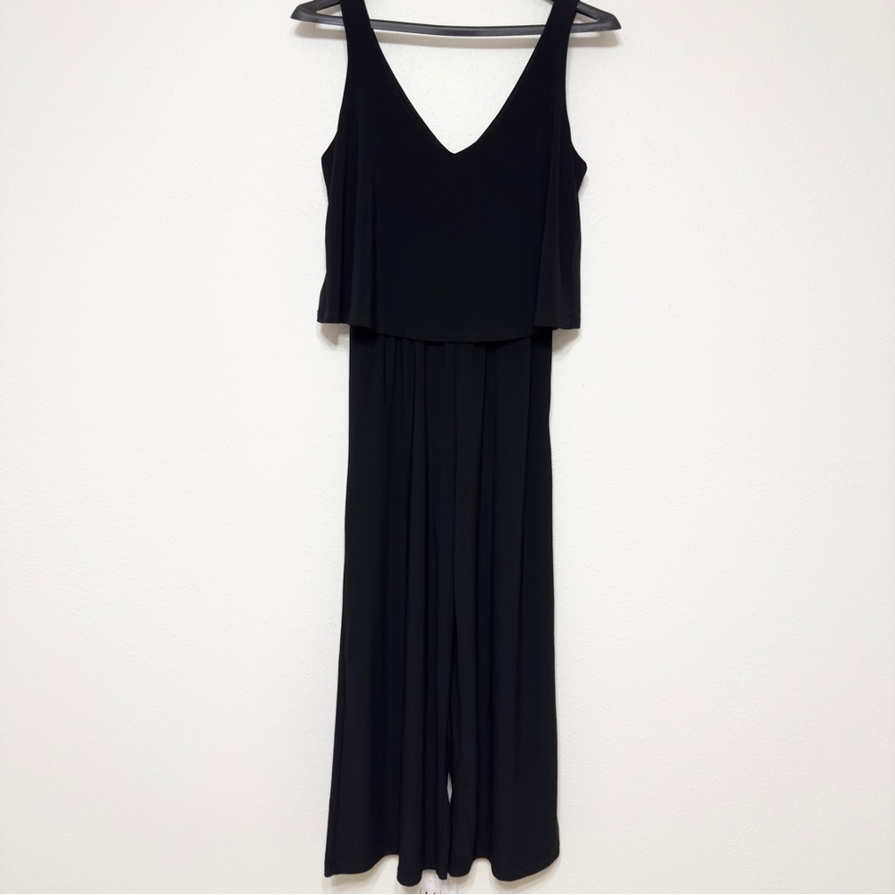 Tahari Sleeveless V-Neck Overlay Top Elastic Waist Wide Leg Cropped Jumpsuits XS